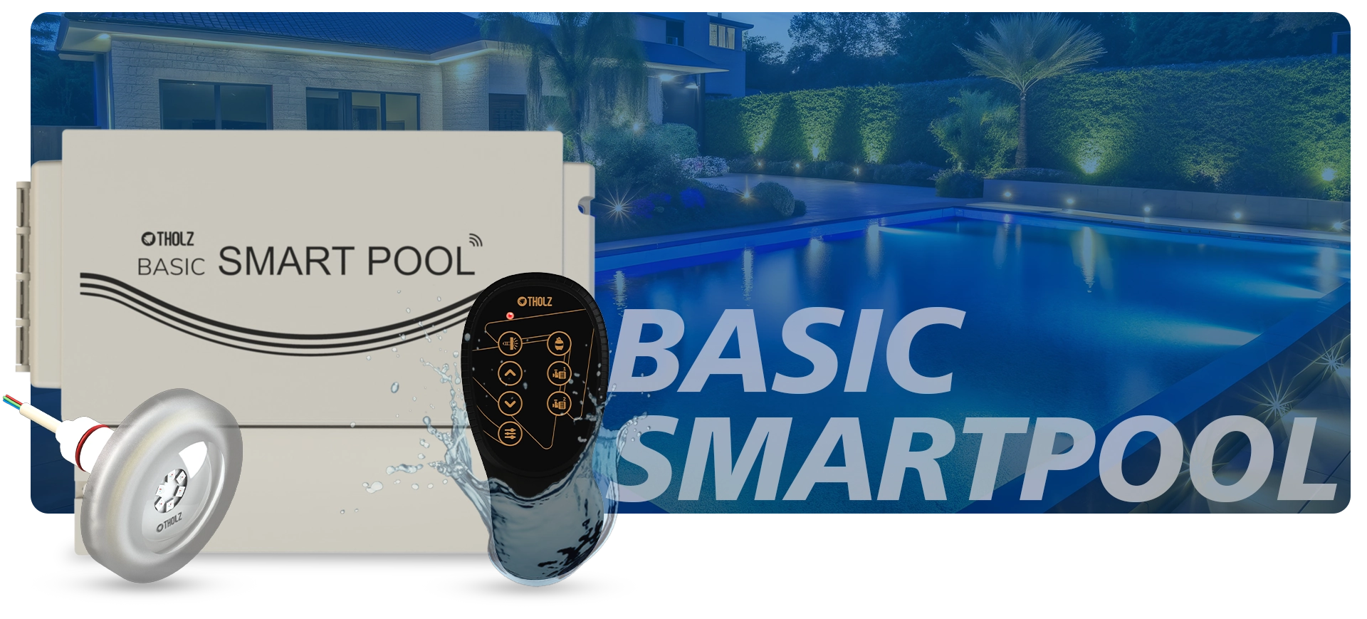 Automatización de piscina Tholz Basic SmartPool compatible con luces 4-wire para control eficiente de iluminación.