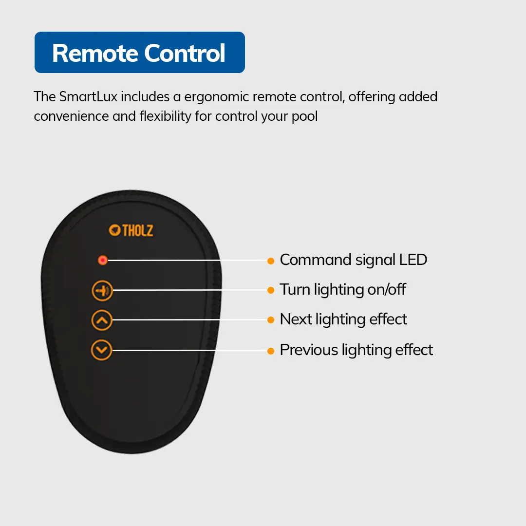 Control remoto SmartLux de Tholz para automatización inteligente de la iluminación de piscinas.